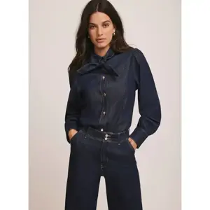 Mint Velvet Dark Indigo Tie Neck Denim Shirt